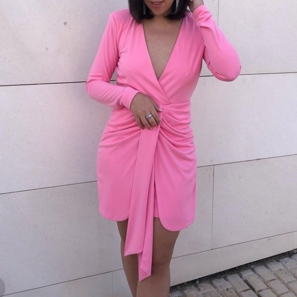 Zara Dresses & Skirts - Zara draped pink cut out back long sleeves dress